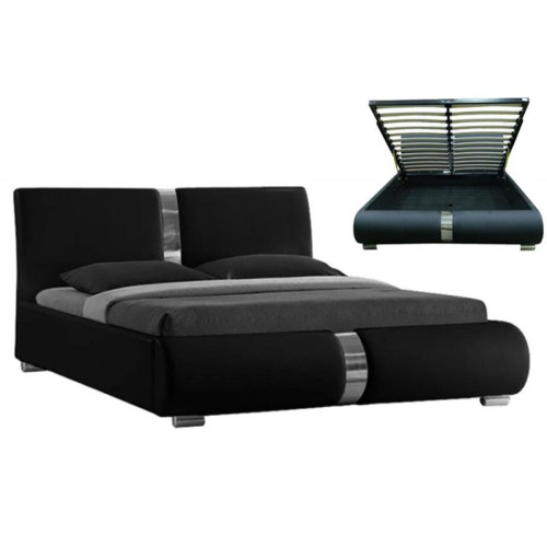 3S. x Home - Lit Coffre Sommier Relevable Noir  140x190cm VITARO - Lit Adulte Design