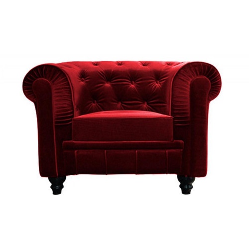 3S. x Home - Fauteuil Chesterfield Velours Rouge - Fauteuil rouge design