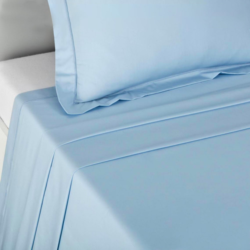 3S. x Tertio (Nos Unis) - Drap plat percale de coton TERTIO® - Bleu ciel - Promos draps plats