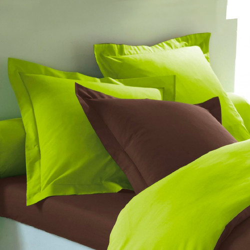 3S. x Tertio (Nos Unis) - Taie d'oreiller coton TERTIO® - chocolat/vert anis - Promo Linge de maison