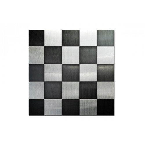 3S. x Home - Tableau Abstrait Ton Noir et Argent Damier 50X50 cm - Mobilier Deco