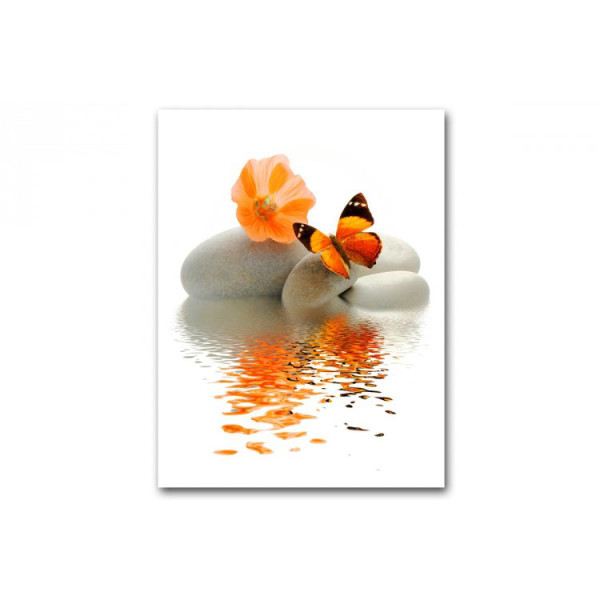 Tableau Zen Papillon Orange Sur Galet L.55 x H.80 cm  ALIA Multicolore 3S. x Home Meuble & Déco