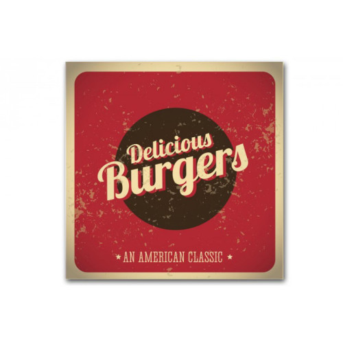 3S. x Home - Tableau Vintage Plaque Burger Rouge 80X80 cm - Tableau, toile