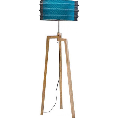 Kare Design - Lampadaire industriel en bois et métal bleu BROOKLYN - Promo La déco
