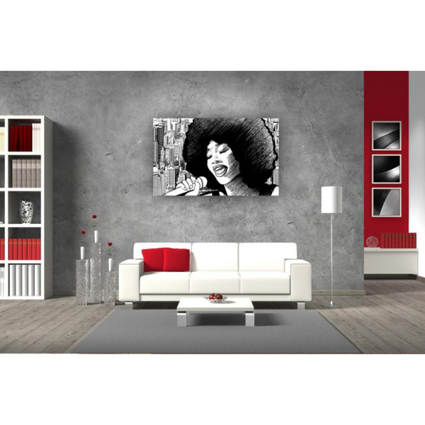 Tableau Rock Chanteuse Afro L.80 x 40 cm Blanc 3S. x Home Meuble & Déco