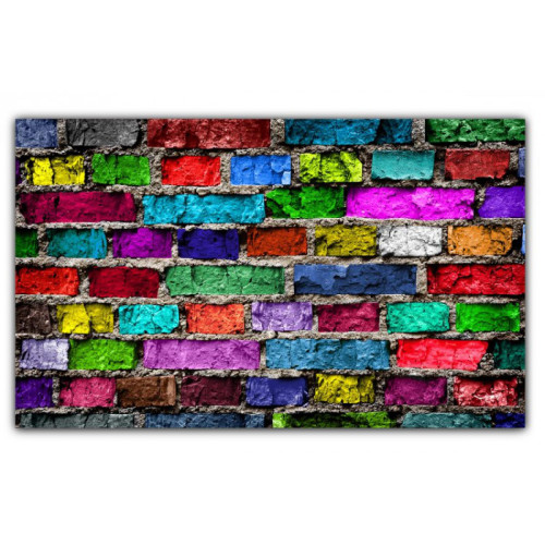 3S. x Home - Tableau Pop Art Mur de Briques Multicolore L.80 x H.55 cm - Tableau Et Toile Design