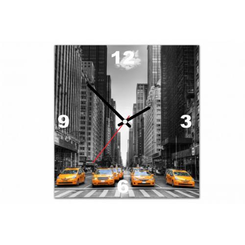3S. x Home - Tableau Horloge Villes Taxi Dans New York 30X30 cm - Tableau, toile