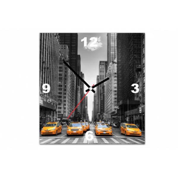 Tableau Horloge Villes Taxi Dans New York 30X30 cm Jaune 3S. x Home Meuble & Déco