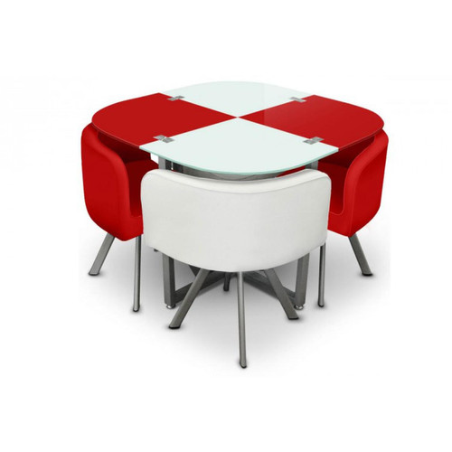 3S. x Home - Table repas  avec 4 chaises blanc et rouge ELVIS - Table basse blanche design