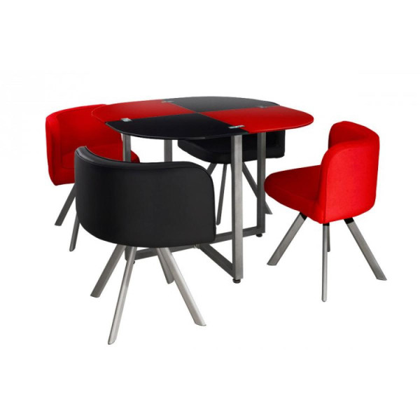 Table Repas avec 4 Chaises Rouge et Noir ELVIS 3S. x Home