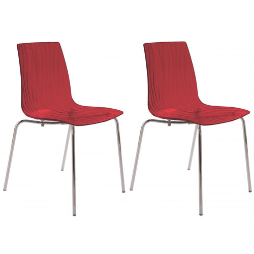 3S. x Home - Lot de 2 Chaises Design Transparentes Rouges OLYMPIE - Chaise