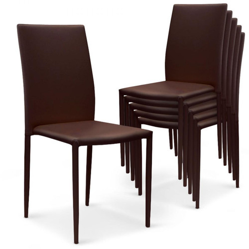 3S. x Home - Lot de 6 chaises marrons en simili-cuir Praia - Chaise