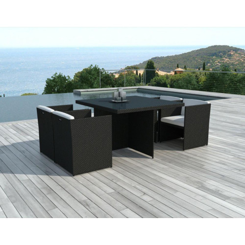 3S. x Home - Table et chaises de jardin bicolores en résine tressée Alix - Table de jardin