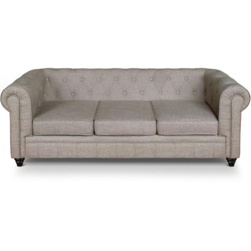 3S. x Home - Canape 3 places Chesterfield effet Lin Beige - Mobilier Deco