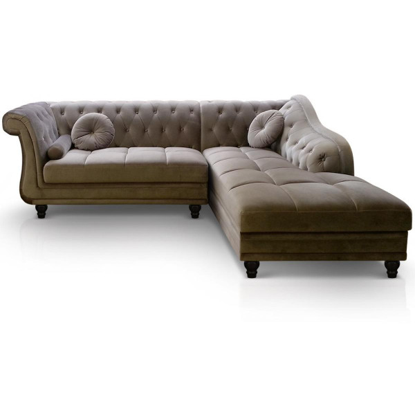 Canapé d'angle Brittish Velours Taupe style Chesterfield Taupe 3S. x Home Meuble & Déco