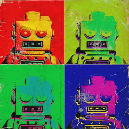 3S. x Home - Tableau Pop Art Multicolore Robot 50X50 - Collection Vintage Meubles et Déco