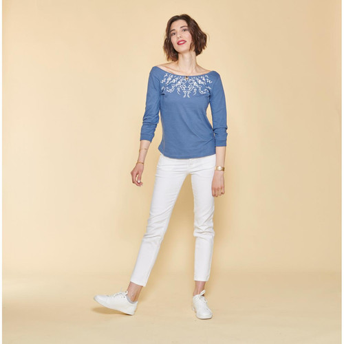 3 SUISSES - Tee-shirt manches 3/4 imprimé guipure femme - Bleu - T-shirt femme