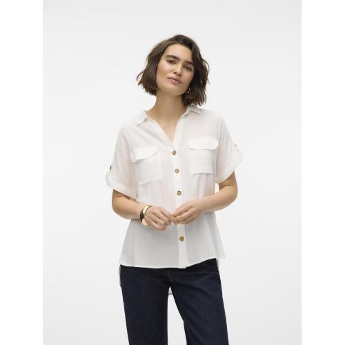 Vero Moda - Chemise col chemise manches avec revers manches courtes blanc - Chemise femme