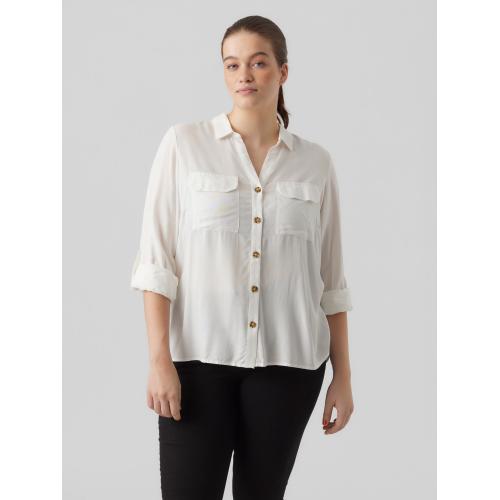 Vero Moda - Chemise col chemise manches avec revers manches longues blanc - Blouse, Chemise femme