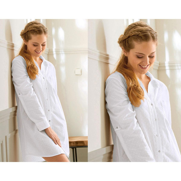 Chemise de nuit motif plumetis - BECQUET HOMEWEAR-blanc en coton Becquet Mode femme