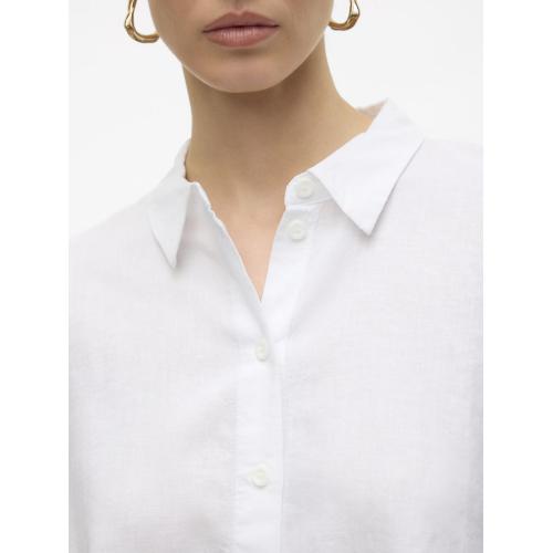 Chemise fermeture par bouton col chemise manches larges manches 2/4 blanc en lin Lise Vero Moda