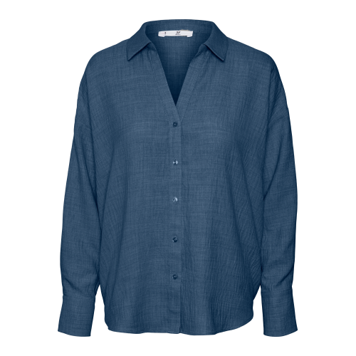 Vero Moda - Chemise fermeture par bouton poignets boutonnés col chemise épaules tombantes manches longues bleu - Chemise femme manche longue
