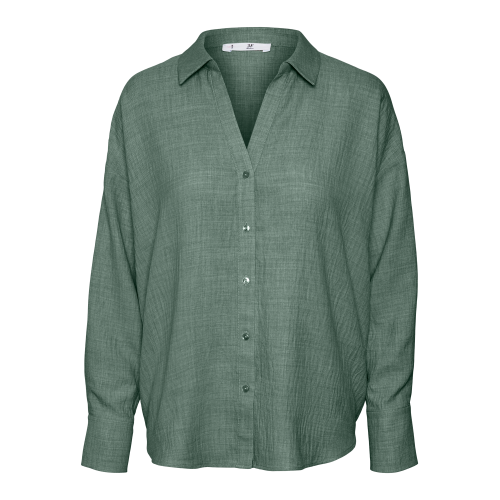 Vero Moda - Chemise fermeture par bouton poignets boutonnés col chemise épaules tombantes manches longues vert - Blouse, Chemise femme