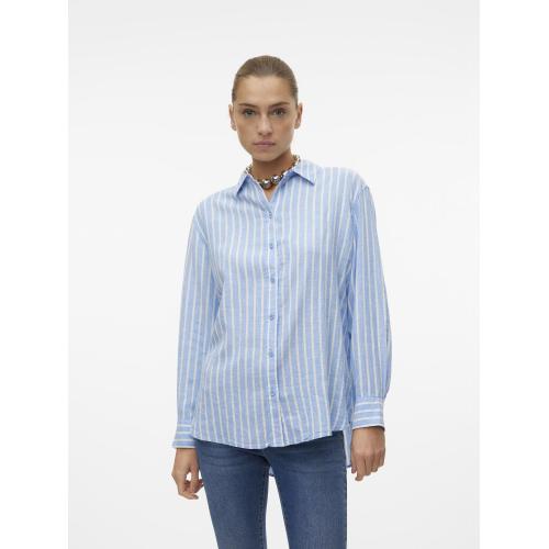 Vero Moda - Chemise fermeture par bouton poignets boutonnés col chemise manches larges manches longues bleu - Nouveautés blouses femme