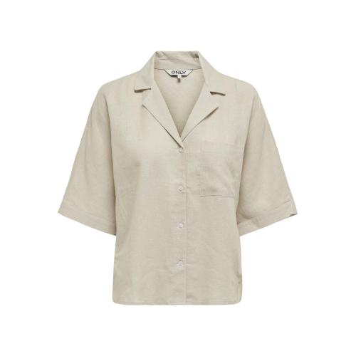 Only - Chemise regular fit col chemise manches volumineuses manches courtes gris clair - Vetements femme