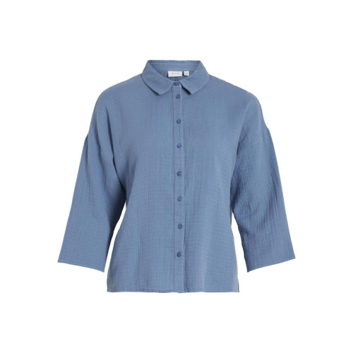 Vila - Chemise regular fit manches courtes bleu foncé - Nouveautés blouses femme