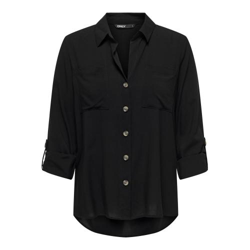 Only - Chemise standard fit col chemise manches longues noir - Nouveautés La mode