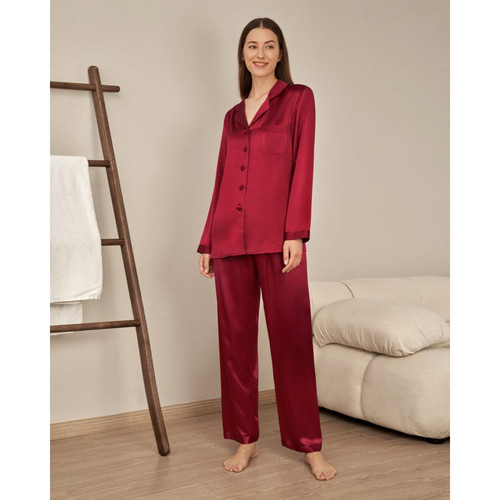 LilySilk - Ensemble De Pyjama En Soie De 22 MM Bouton Classique - boutique rouge