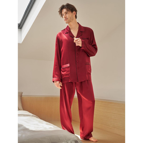 LilySilk - Ensemble De Pyjama En Soie Longue Bordure Contraste Pour Homme - Sous-vêtement homme & pyjama