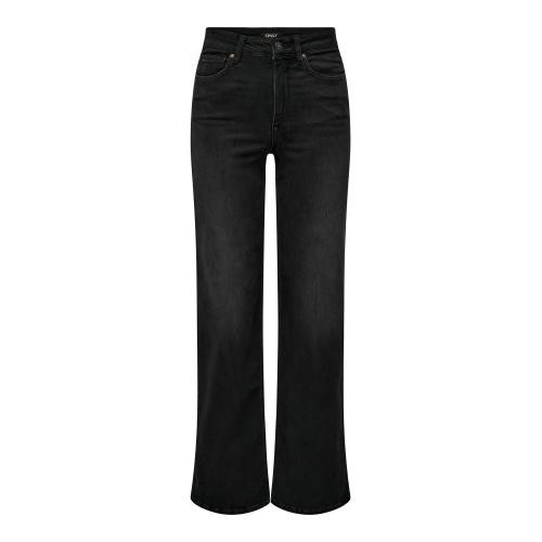 Only - Jean à jambe large braguette zippée taille haute noir - Jeans noir