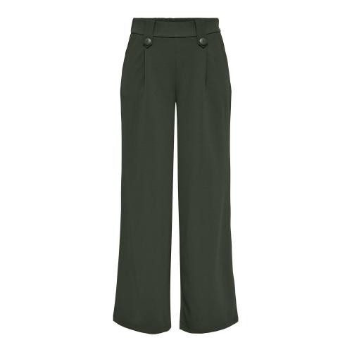 Only - Pantalon à jambe large fermeture par bouton vert foncé - Vetements femme vert