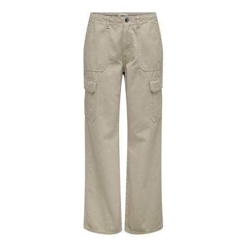 Only - Pantalon cargo fermeture par bouton. fermeture éclair taille haute gris clair - Pantalons gris