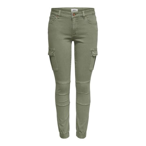 Only - Pantalon cargo fermeture par bouton. fermeture éclair taille moyenne vert foncé - Nouveautés pantalons femme