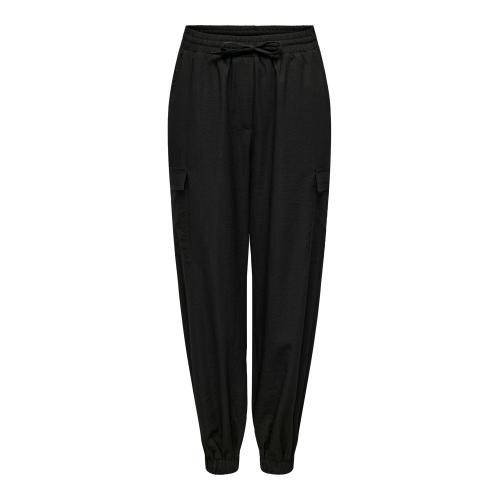 Only - Pantalon cargo fermeture par cordon de serrage taille haute noir - Nouveautés pantalons femme