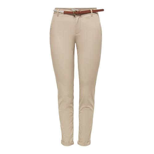 Only - Pantalon chino fermeture par ceinture taille moyenne beige - Nouveautés pantalons femme