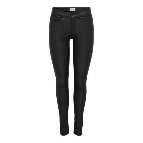 Only - Pantalon en cuir synthétique braguette à boutons taille moyenne noir - Pantalons noir
