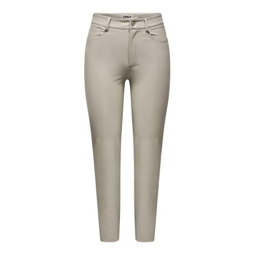 Only - Pantalon en simili-cuir braguette zippée taille haute gris clair - Pantalon  femme
