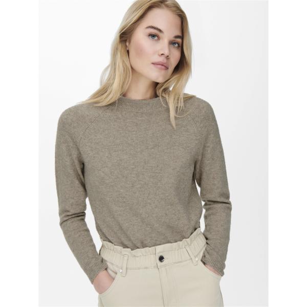 Pull en maille col rond col rond beige Mina Only