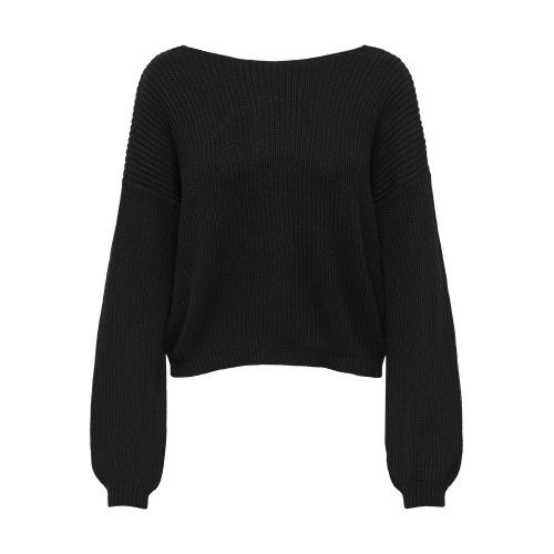 Pull en maille col rond col rond noir Lise Only Mode femme