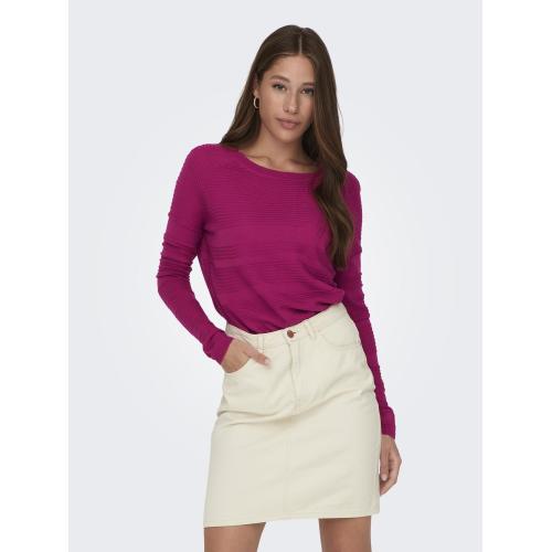 Only - Pull en maille col rond col rond rose foncé - Only