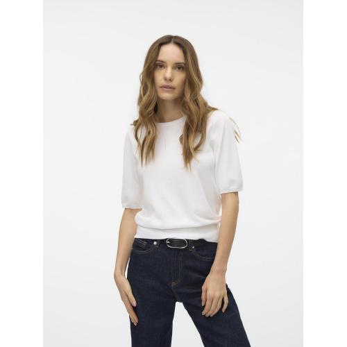 Vero Moda - Pull en maille col rond manches 2/4 blanc - Promo Mode femme