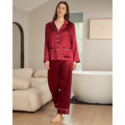Pyjama en Soie Femme  Liseré Contrastant rouge LilySilk