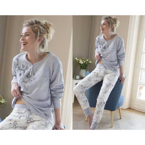 Becquet - Pyjama femme à fleurs DODO HOMEWEAR-gris - Homewear et Lingerie de Nuit