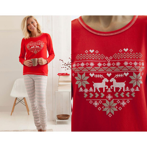 Becquet - Pyjama femme c?ur et motif rennes - BECQUET HOMEWEAR-rouge - Pyjamas femme et lingerie de nuit
