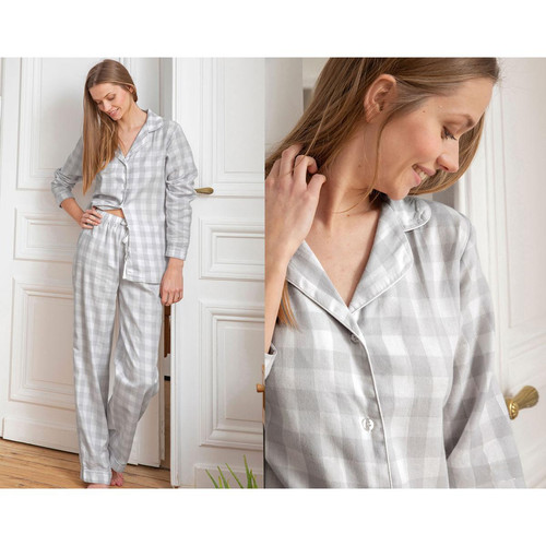 Becquet - Pyjama femme motif à carreaux-gris - Lingerie de nuit