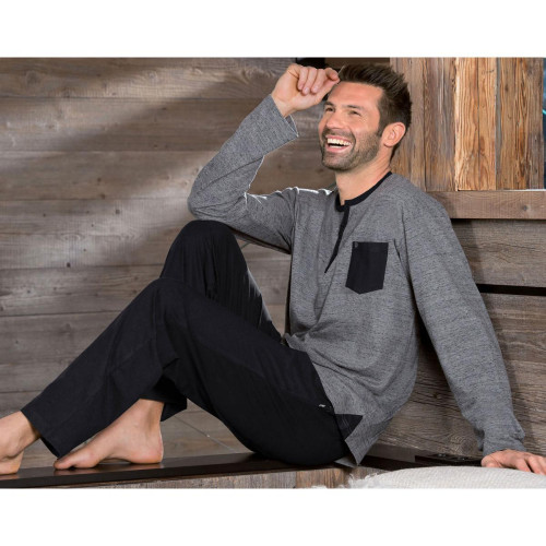 Becquet - Pyjama homme gris chiné DODO HOMEWEAR-noir - Sous-vêtement homme & pyjama